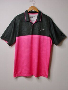 Nike Golf Polo Shirt Top Tour Performance Dri Fit Gray Pink Size Large